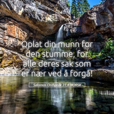 Picture 05 - Salomos Ordspråk 31:8 NORSK - Oplat din munn for den stumme, for alle deres sak - Bible Verse Picture