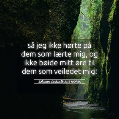 Picture 05 - Salomos Ordspråk 5:13 NORSK - så jeg ikke hørte på dem som lærte mig, og - Bible Verse Picture