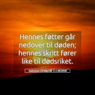 Picture 05 - Salomos Ordspråk 5:5 NORSK - Hennes føtter går nedover til døden; hennes - Bible Verse Picture