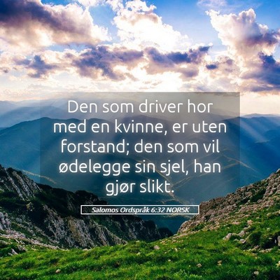 Picture 05 - Salomos Ordspråk 6:32 NORSK - Den som driver hor med en kvinne, er uten - Bible Verse Picture