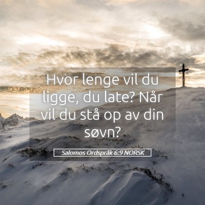 Picture 05 - Salomos Ordspråk 6:9 NORSK - Hvor lenge vil du ligge, du late? Når vil du - Bible Verse Picture