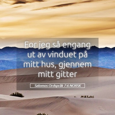 Picture 05 - Salomos Ordspråk 7:6 NORSK - For jeg så engang ut av vinduet på mitt hus, - Bible Verse Picture