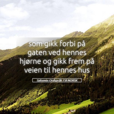 Picture 05 - Salomos Ordspråk 7:8 NORSK - som gikk forbi på gaten ved hennes hjørne og - Bible Verse Picture