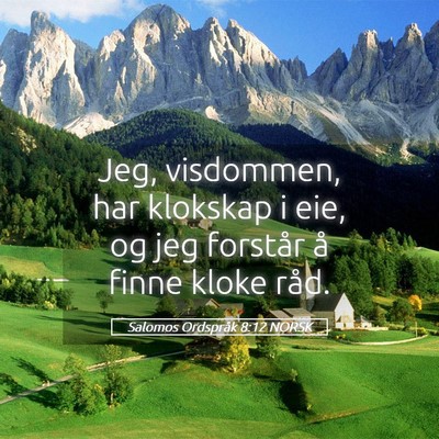 Picture 05 - Salomos Ordspråk 8:12 NORSK - Jeg, visdommen, har klokskap i eie, og jeg - Bible Verse Picture