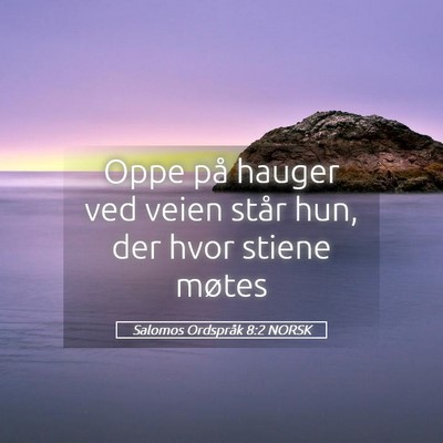 Picture 05 - Salomos Ordspråk 8:2 NORSK - Oppe på hauger ved veien står hun, der hvor - Bible Verse Picture