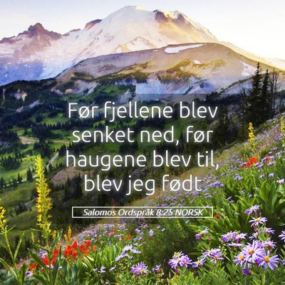 Picture 05 - Salomos Ordspråk 8:25 NORSK - Før fjellene blev senket ned, før haugene blev - Bible Verse Picture