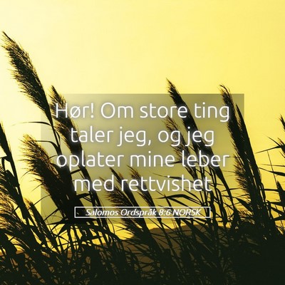Picture 05 - Salomos Ordspråk 8:6 NORSK - Hør! Om store ting taler jeg, og jeg oplater - Bible Verse Picture