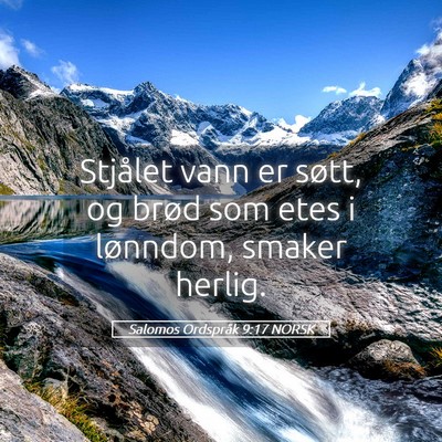Picture 05 - Salomos Ordspråk 9:17 NORSK - Stjålet vann er søtt, og brød som etes i - Bible Verse Picture