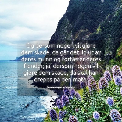 Picture 05 - Åpenbaringen 11:5 NORSK - Og dersom nogen vil gjøre dem skade, da går det - Bible Verse Picture