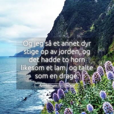 Picture 05 - Åpenbaringen 13:11 NORSK - Og jeg så et annet dyr stige op av jorden, og - Bible Verse Picture