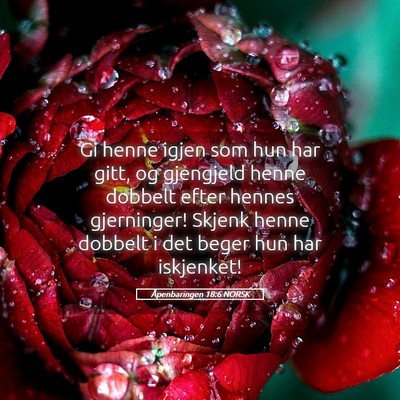 Picture 05 - Åpenbaringen 18:6 NORSK - Gi henne igjen som hun har gitt, og gjengjeld - Bible Verse Picture