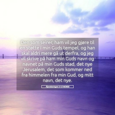 Picture 05 - Åpenbaringen 3:12 NORSK - Den som seirer, ham vil jeg gjøre til en støtte - Bible Verse Picture
