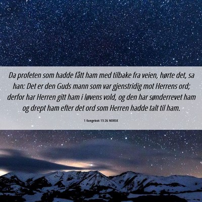 Picture 06 - 1 Kongebok 13:26 NORSK - Da profeten som hadde fått ham med tilbake fra - Bible Verse Picture