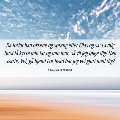 Picture 06 - 1 Kongebok 19:20 NORSK - Da forlot han oksene og sprang efter Elias og sa: - Bible Verse Picture