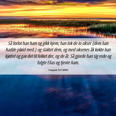 Picture 06 - 1 Kongebok 19:21 NORSK - Så forlot han ham og gikk hjem; han tok de to - Bible Verse Picture