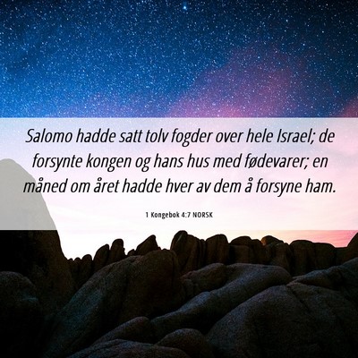 Picture 06 - 1 Kongebok 4:7 NORSK - Salomo hadde satt tolv fogder over hele Israel; - Bible Verse Picture