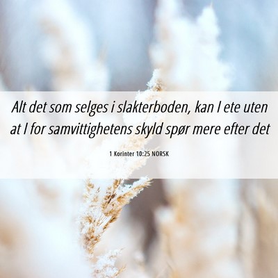 Picture 06 - 1 Korinter 10:25 NORSK - Alt det som selges i slakterboden, kan I ete uten - Bible Verse Picture