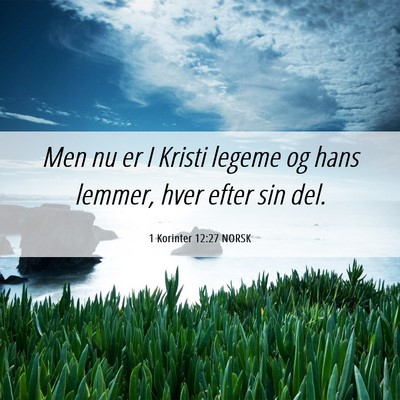 Picture 06 - 1 Korinter 12:27 NORSK - Men nu er I Kristi legeme og hans lemmer, hver - Bible Verse Picture