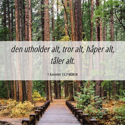 Picture 06 - 1 Korinter 13:7 NORSK - den utholder alt, tror alt, håper alt, tåler - Bible Verse Picture