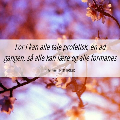Picture 06 - 1 Korinter 14:31 NORSK - For I kan alle tale profetisk, én ad gangen, så - Bible Verse Picture