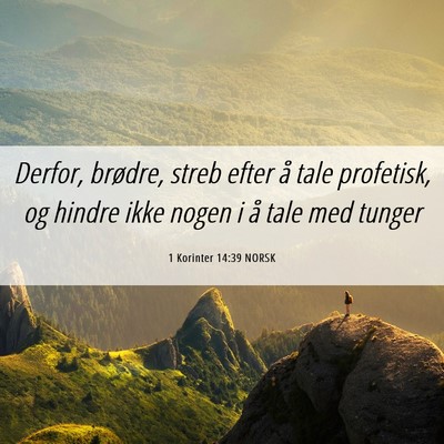 Picture 06 - 1 Korinter 14:39 NORSK - Derfor, brødre, streb efter å tale profetisk, - Bible Verse Picture