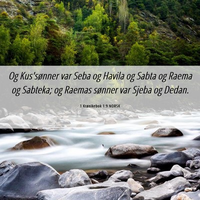 Picture 06 - 1 Krønikebok 1:9 NORSK - Og Kus'sønner var Seba og Havila og Sabta og - Bible Verse Picture