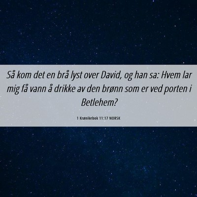 Picture 06 - 1 Krønikebok 11:17 NORSK - Så kom det en brå lyst over David, og han sa: - Bible Verse Picture