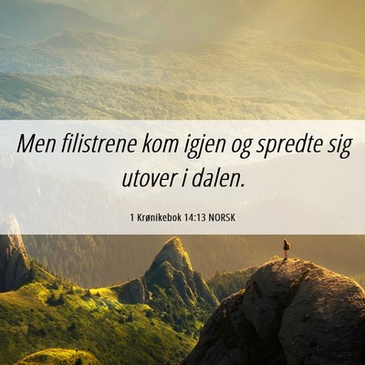 Picture 06 - 1 Krønikebok 14:13 NORSK - Men filistrene kom igjen og spredte sig utover i - Bible Verse Picture
