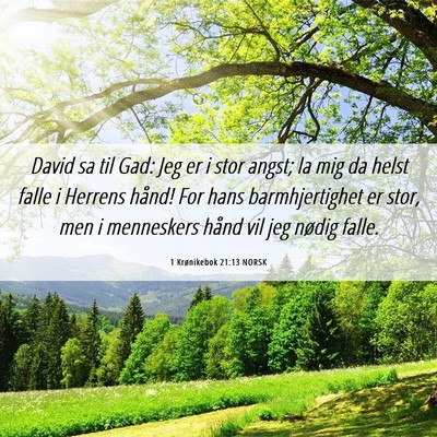 Picture 06 - 1 Krønikebok 21:13 NORSK - David sa til Gad: Jeg er i stor angst; la mig da - Bible Verse Picture