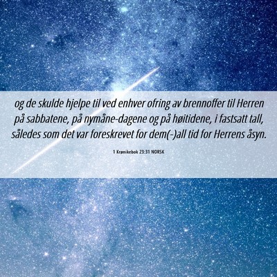 Picture 06 - 1 Krønikebok 23:31 NORSK - og de skulde hjelpe til ved enhver ofring av - Bible Verse Picture