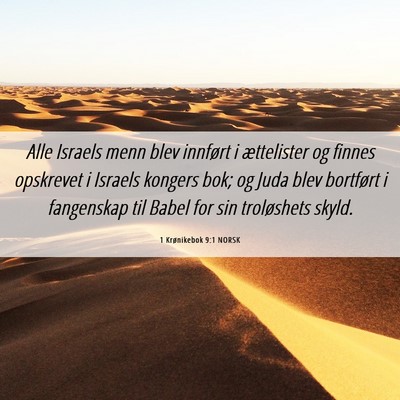 Picture 06 - 1 Krønikebok 9:1 NORSK - Alle Israels menn blev innført i ættelister og - Bible Verse Picture