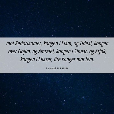 Picture 06 - 1 Mosebok 14:9 NORSK - mot Kedorlaomer, kongen i Elam, og Tideal, kongen - Bible Verse Picture