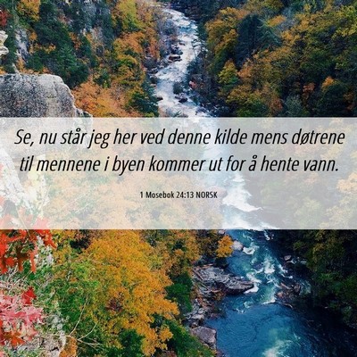 Picture 06 - 1 Mosebok 24:13 NORSK - Se, nu står jeg her ved denne kilde mens - Bible Verse Picture