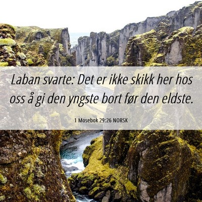 Picture 06 - 1 Mosebok 29:26 NORSK - Laban svarte: Det er ikke skikk her hos oss å gi - Bible Verse Picture