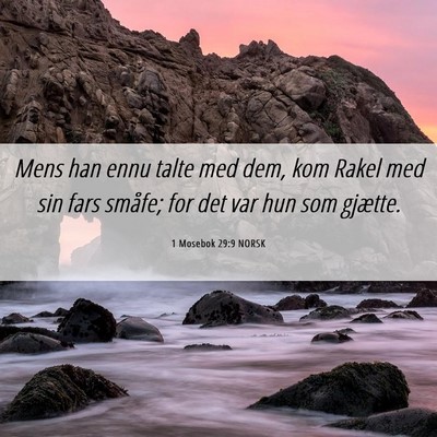 Picture 06 - 1 Mosebok 29:9 NORSK - Mens han ennu talte med dem, kom Rakel med sin - Bible Verse Picture