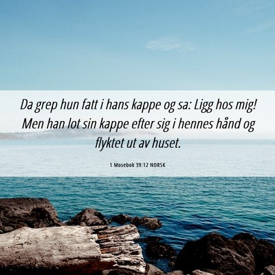 Picture 06 - 1 Mosebok 39:12 NORSK - Da grep hun fatt i hans kappe og sa: Ligg hos - Bible Verse Picture