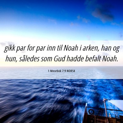 Picture 06 - 1 Mosebok 7:9 NORSK - gikk par for par inn til Noah i arken, han og - Bible Verse Picture