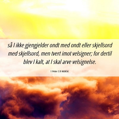 Picture 06 - 1 Peter 3:9 NORSK - så I ikke gjengjelder ondt med ondt eller - Bible Verse Picture
