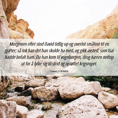 Picture 06 - 1 Samuel 17:20 NORSK - Morgenen efter stod David tidlig op og overlot - Bible Verse Picture