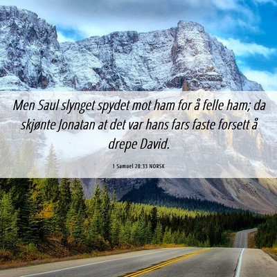 Picture 06 - 1 Samuel 20:33 NORSK - Men Saul slynget spydet mot ham for å felle ham; - Bible Verse Picture