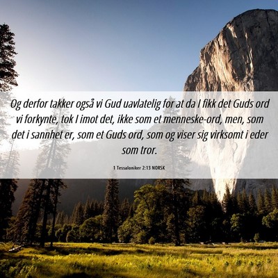 Picture 06 - 1 Tessaloniker 2:13 NORSK - Og derfor takker også vi Gud uavlatelig for at - Bible Verse Picture