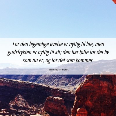 Picture 06 - 1 Timoteus 4:8 NORSK - For den legemlige øvelse er nyttig til lite, men - Bible Verse Picture