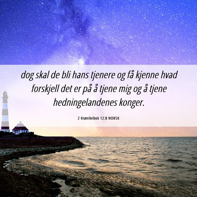 Picture 06 - 2 Krønikebok 12:8 NORSK - dog skal de bli hans tjenere og få kjenne hvad - Bible Verse Picture