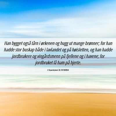 Picture 06 - 2 Krønikebok 26:10 NORSK - Han bygget også tårn i ørkenen og hugg ut - Bible Verse Picture