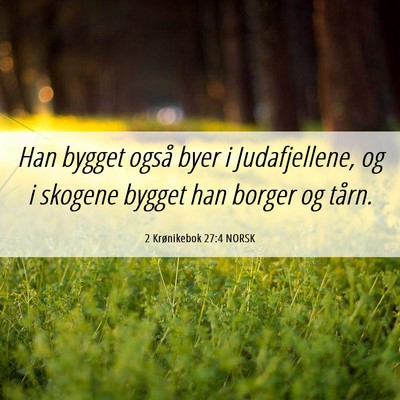Picture 06 - 2 Krønikebok 27:4 NORSK - Han bygget også byer i Judafjellene, og i - Bible Verse Picture
