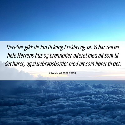 Picture 06 - 2 Krønikebok 29:18 NORSK - Derefter gikk de inn til kong Esekias og sa: Vi - Bible Verse Picture