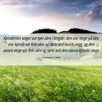 Picture 06 - 2 Krønikebok 3:11 NORSK - Kjerubenes vinger var tyve alen i lengde; den ene - Bible Verse Picture