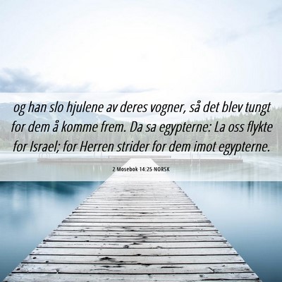 Picture 06 - 2 Mosebok 14:25 NORSK - og han slo hjulene av deres vogner, så det blev - Bible Verse Picture