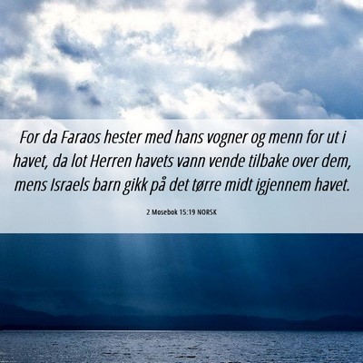 Picture 06 - 2 Mosebok 15:19 NORSK - For da Faraos hester med hans vogner og menn for - Bible Verse Picture