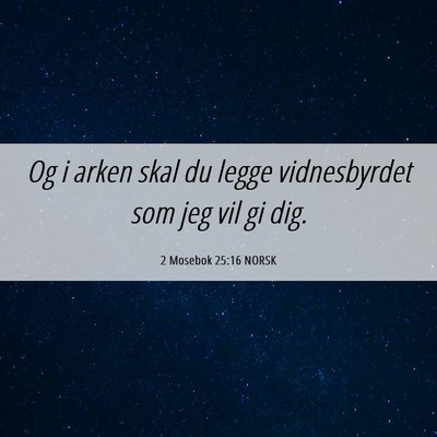 Picture 06 - 2 Mosebok 25:16 NORSK - Og i arken skal du legge vidnesbyrdet som jeg vil - Bible Verse Picture